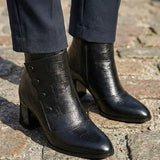 Blanca™ | Croc-embossed foldover cuff heeled ankle boots