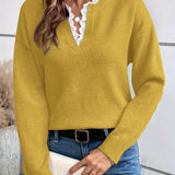 Yasmine™ | Lace-Trim Split-Neck Pullover Sweater