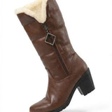 Beryl™ | Faux-fur cuff side-zip heeled knee-high boots