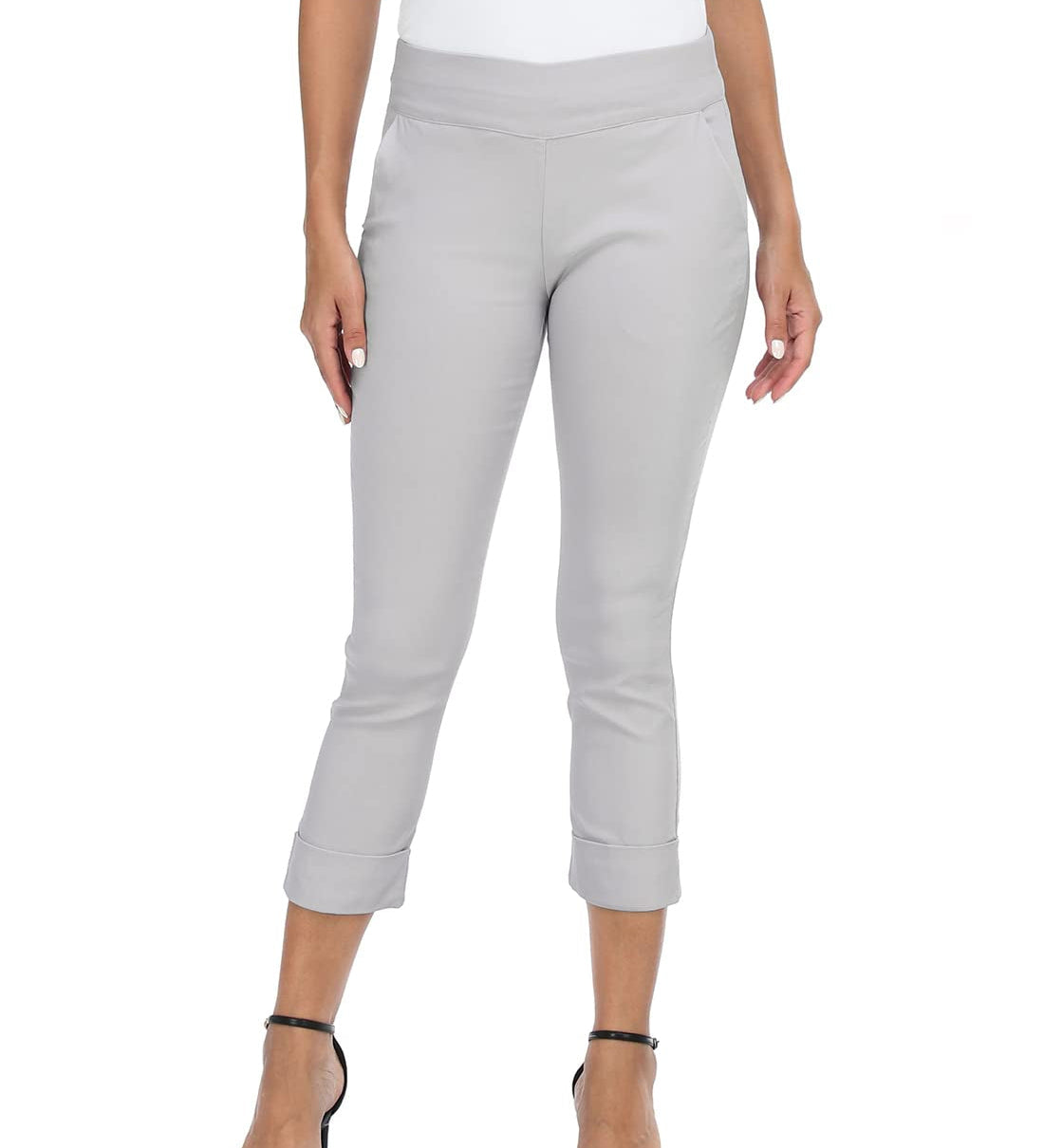 Cuffed-Hem High-Waist Tailored Cropped Pants
