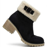 Mirella™ | Sherpa-cuff buckled side-zip heeled ankle boots