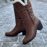 Beryl™ | Faux-fur cuff side-zip heeled knee-high boots