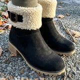 Mirella™ | Sherpa-cuff buckled side-zip heeled ankle boots