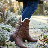 Beryl™ | Faux-fur cuff side-zip heeled knee-high boots