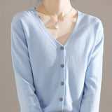 Solène™ | Button-Front Ribbed-Cuff V-Neck Cardigan Sweater