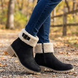 Mirella™ | Sherpa-cuff buckled side-zip heeled ankle boots