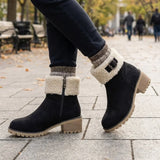 Mirella™ | Sherpa-cuff buckled side-zip heeled ankle boots