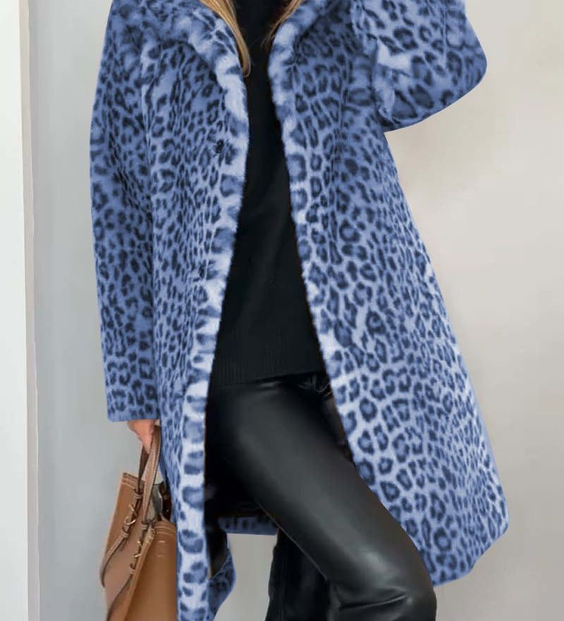 Séverine™ | Leopard Plush Longline Coat Overcoat