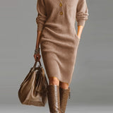 Rosetta™ | Ribbed Knit Button-Front Polo Sweater Dress