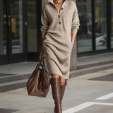 Joyce™ | Button Front Collared Knit Midi Sweater Dress