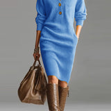 Rosetta™ | Ribbed Knit Button-Front Polo Sweater Dress