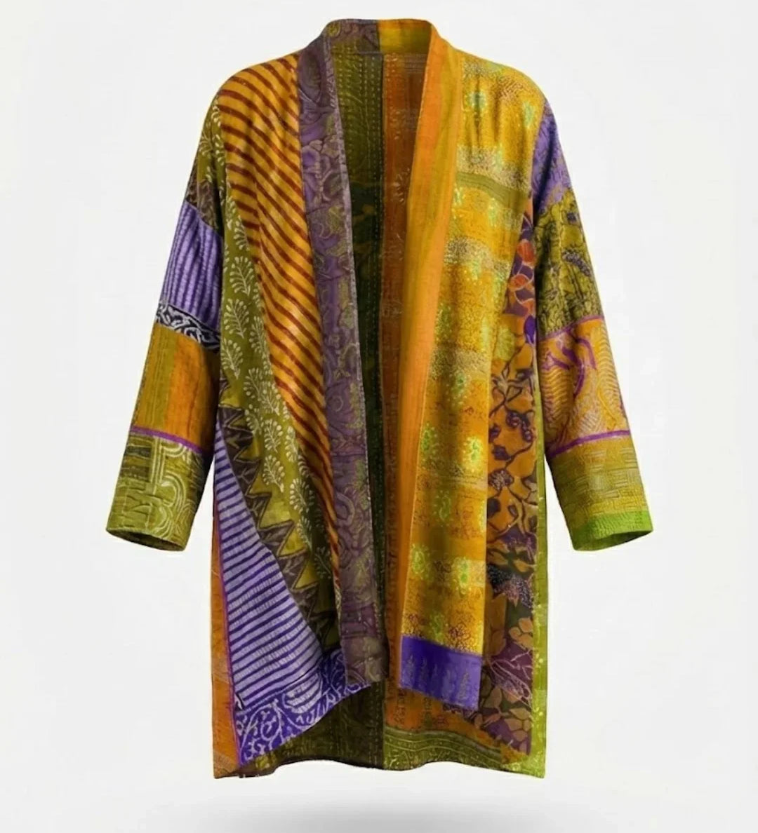 Eden™ | Patchwork Print Open-Front Oversized Kimono Fit Cardigan