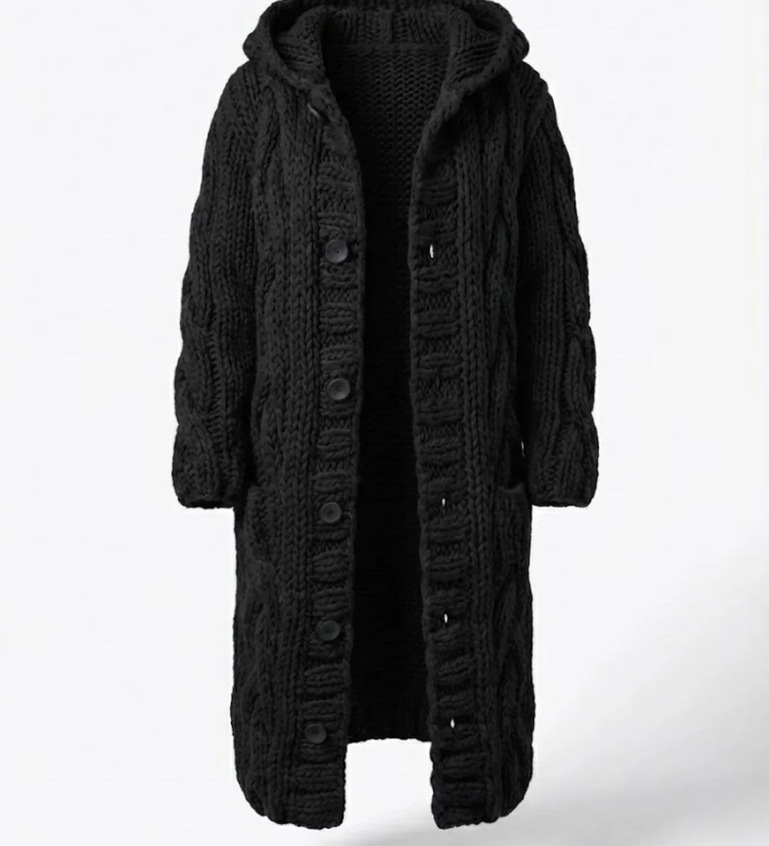 Fancytech™ | Chunky Cable-Knit Hooded Long Coat