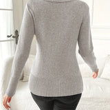 Barbara™ | Ribbed-Hem Side-Button Wrap V-Neck Sweater