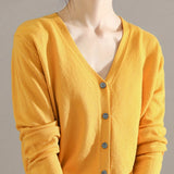 Solène™ | Button-Front Ribbed-Cuff V-Neck Cardigan Sweater