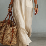 Embroidered Boho Linen Shirt Maxi Dress