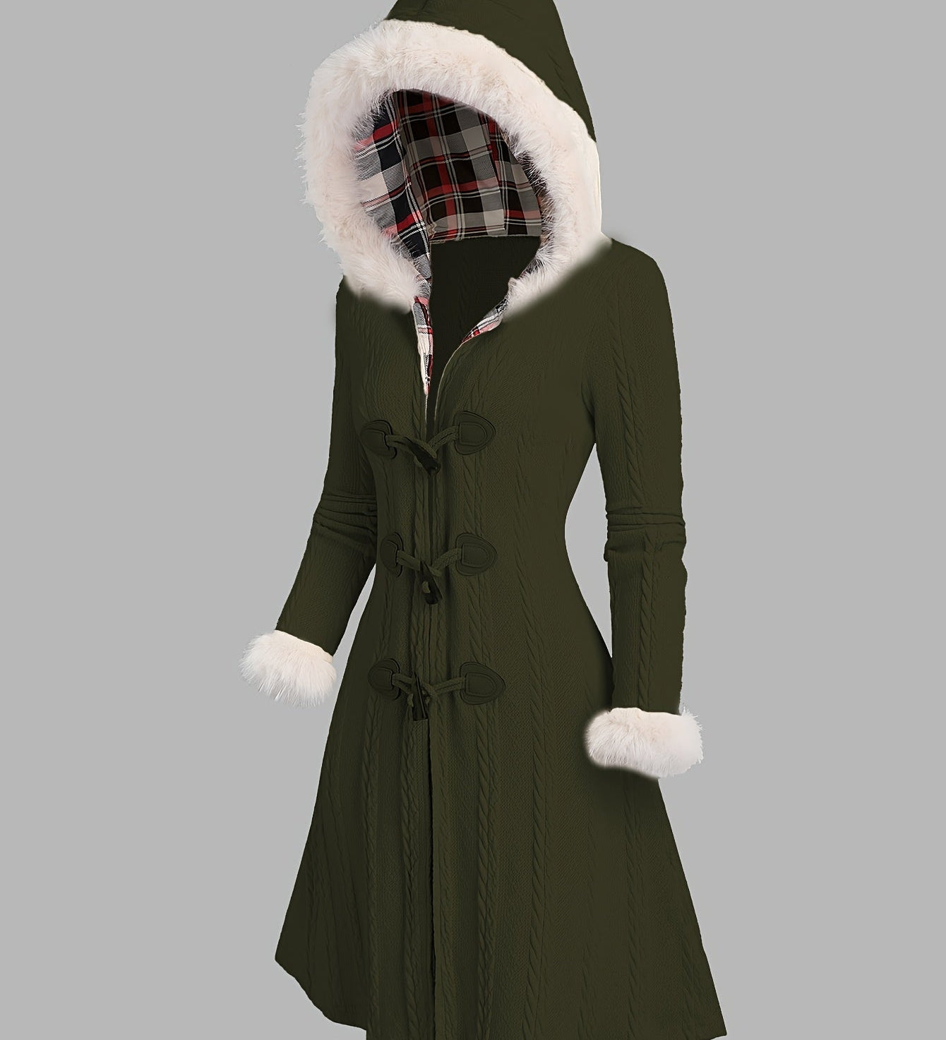 Tala™ | Cable-Knit Faux-Fur Trim Hooded Coat