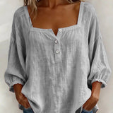 Solid Button-Neck Relaxed Blouse