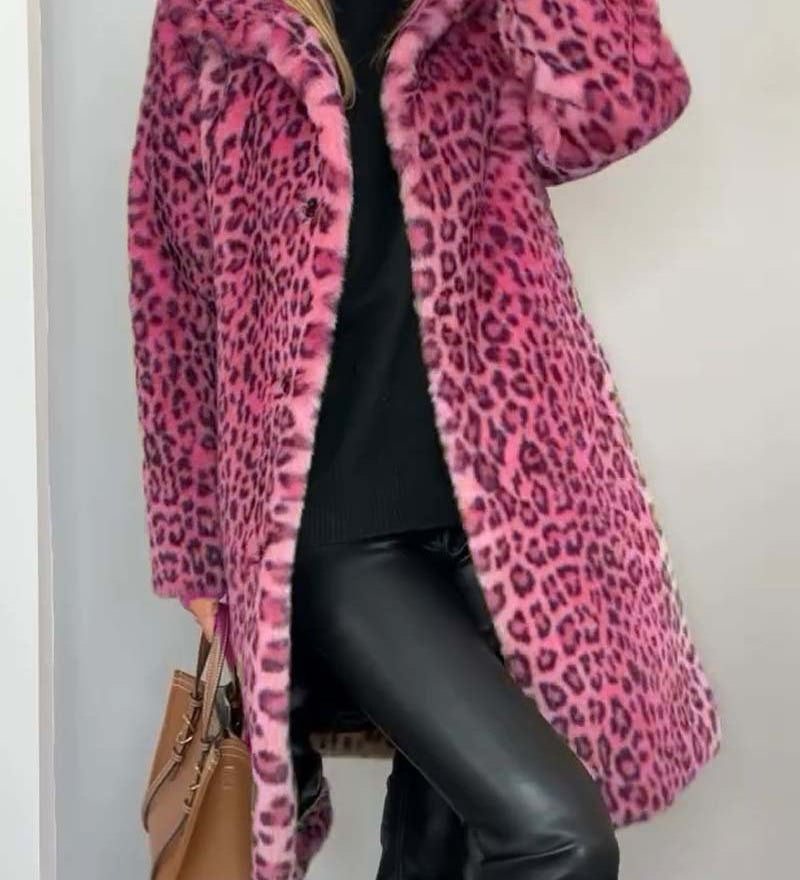 Séverine™ | Leopard Plush Longline Coat Overcoat