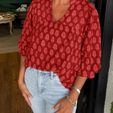 Charming Printed V-Neck Relaxed Blouse