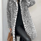 Séverine™ | Leopard Plush Longline Coat Overcoat