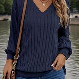Anouk™ | Ribbed Knit Long-Sleeve V-Neck Pullover Sweater