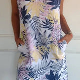 Breathable Tropical Print Side-Pocket Shift Dress