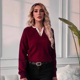 Yasmine™ | Lace-Trim Split-Neck Pullover Sweater