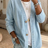 Button-Front Casual Oversized Denim Jacket