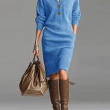 Rosetta™ | Ribbed Knit Button-Front Polo Sweater Dress