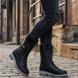 Cordelia™ | Knit-cuff buckle-strapped lace-up hiking boots
