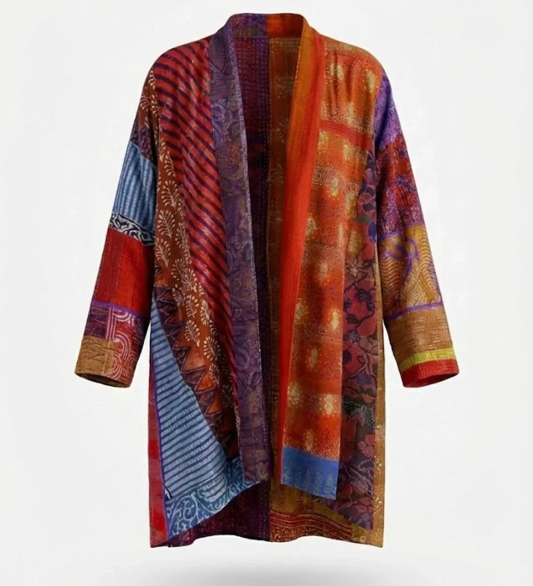 Eden™ | Patchwork Print Open-Front Oversized Kimono Fit Cardigan