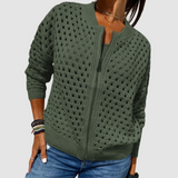 Zip-Up Casual Hollow-Knit Sweater Jacket