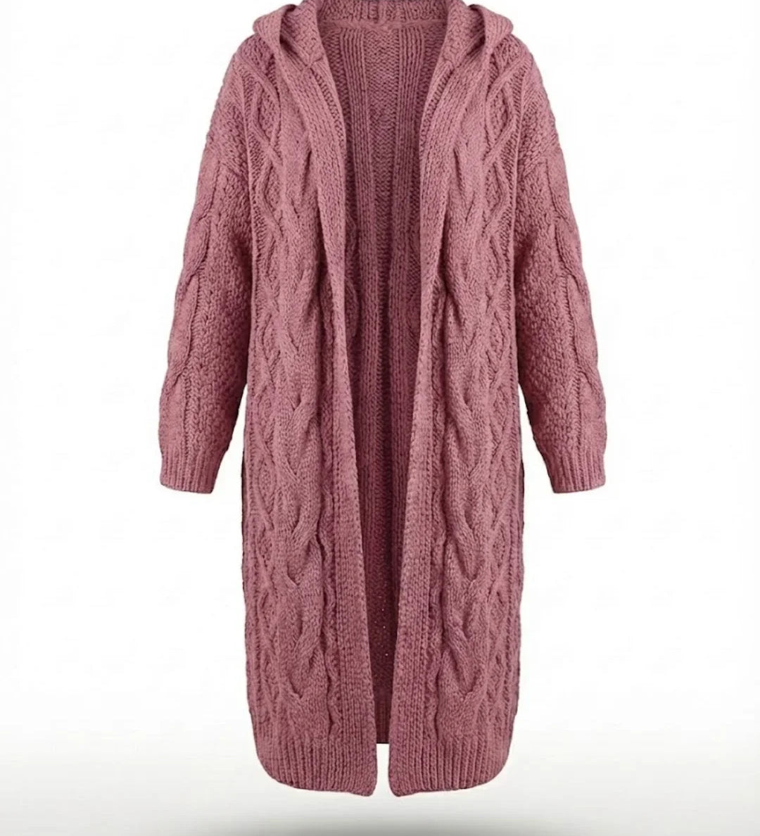 Hester™ | Hooded Cable-Knit Long Cardigan