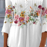 Floral Pintuck Bell Sleeve Blouse
