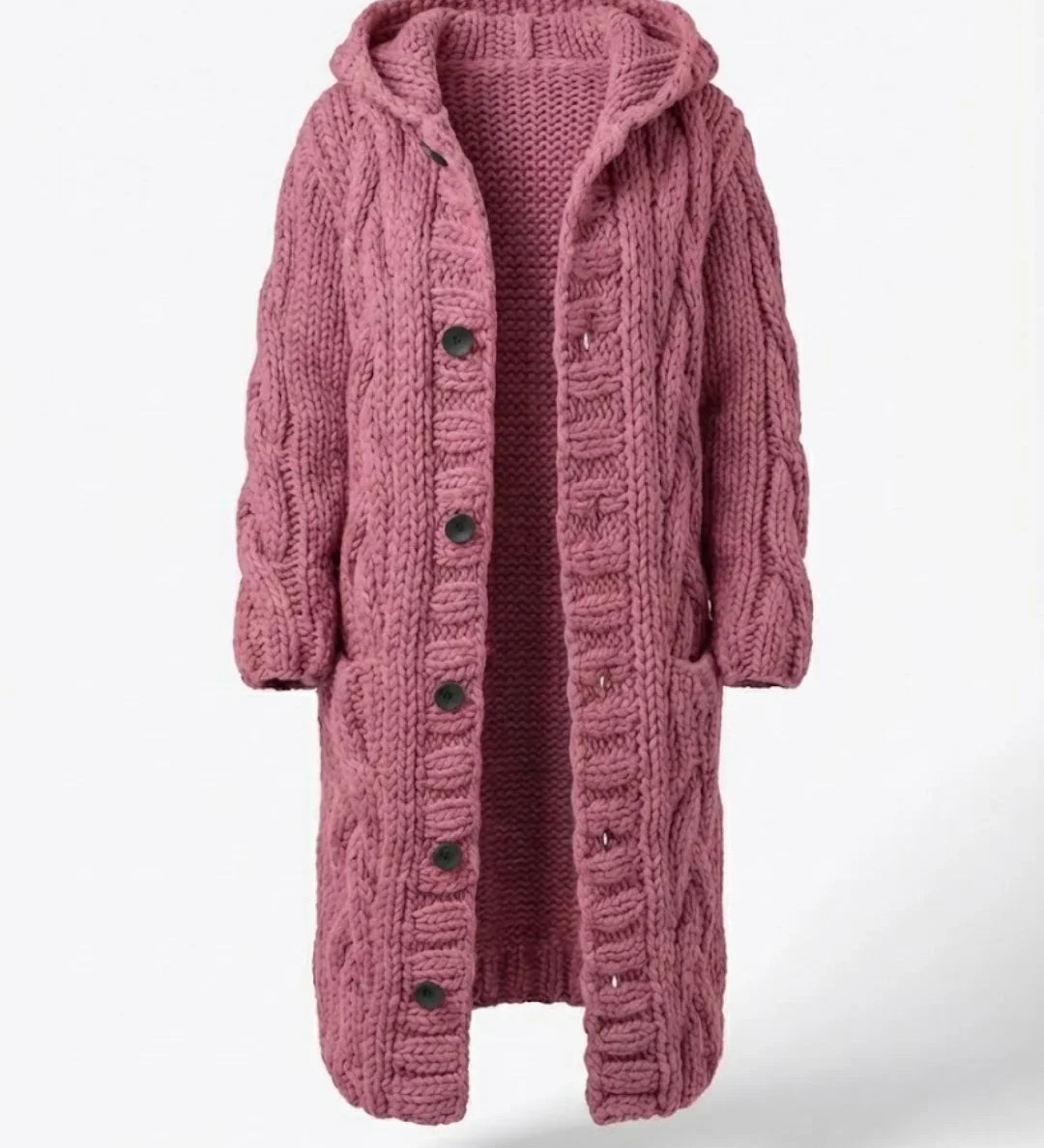 Fancytech™ | Chunky Cable-Knit Hooded Long Coat
