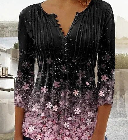Floral Pintuck Bell Sleeve Blouse