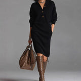 Joyce™ | Button Front Collared Knit Midi Sweater Dress