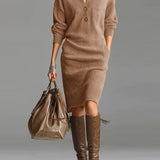 Rosetta™ | Ribbed Knit Button-Front Polo Sweater Dress