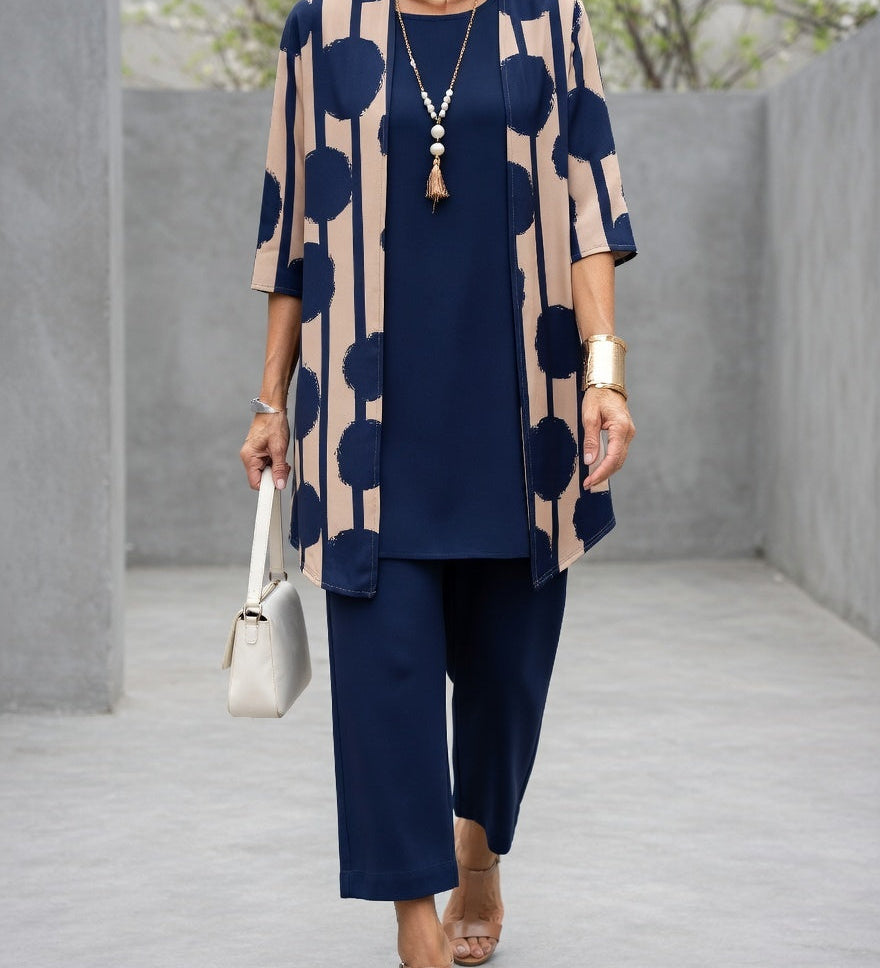 Polished Modern Geometric Print Cardigan & Matching Trouser Set