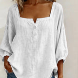 Solid Button-Neck Relaxed Blouse