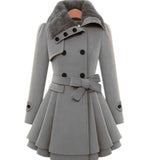 Cordelia™ | Faux-fur collar belted fit-and-flare coat