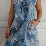 Breathable Tropical Print Side-Pocket Shift Dress