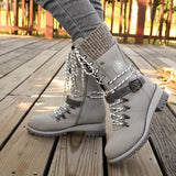 Cordelia™ | Knit-cuff buckle-strapped lace-up hiking boots