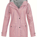 Zelda™ | Striped-Lined Drawstring Hooded Rain Parka Jacket