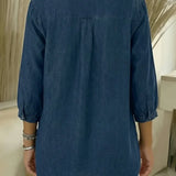 Ruffle-Trim Casual Denim Shirt Blouse