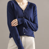 Solène™ | Button-Front Ribbed-Cuff V-Neck Cardigan Sweater