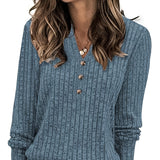 Wendy™ | Ribbed Knit Button-Front Henley Sweater