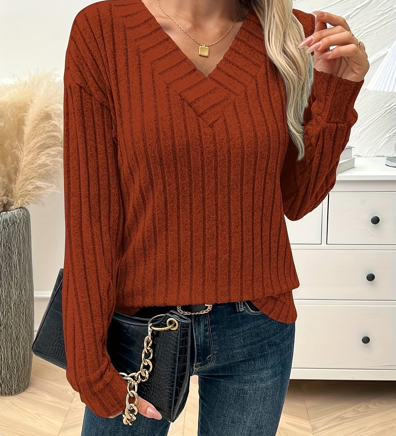 Wilhelmina™ | Cozy Slimming Ribbed V-Neck Sweater