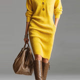 Rosetta™ | Ribbed Knit Button-Front Polo Sweater Dress
